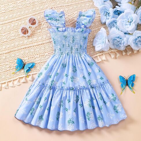 RETSUGO Little Girls Dresses Flutter Sleeve Casual Birthday Party Dress Toddler Kids Swing Twirly Summer Sundress 1-8 Years in Saudi Arabia