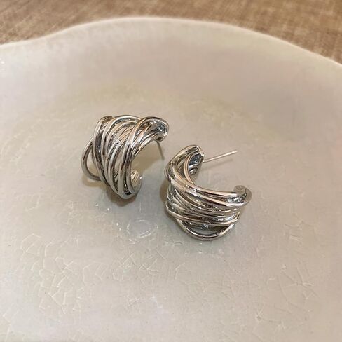 Chunky Open Hoop Earrings For Women,Large Trendy Brass Thick Lightweight Geogrofy Geometric Earrings for Party in Saudi Arabia
