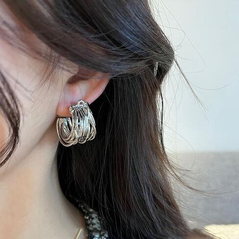 Chunky Open Hoop Earrings For Women,Large Trendy Brass Thick Lightweight Geogrofy Geometric Earrings for Party in Saudi Arabia