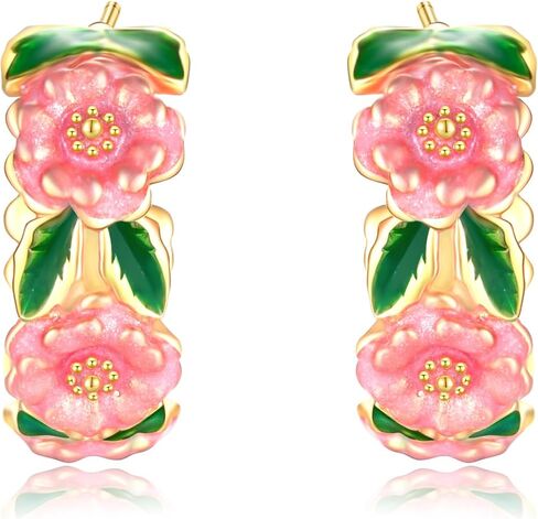 أقراط دائرية من LOVE&CLOVER للنساء على شكل زهرة وردية in Kuwait