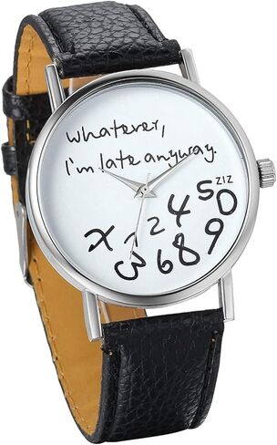 Unisex Female Women Ladies Girls Whatever, I'm Late Anyway Love Gift Leather Strap Watches Quartz Wrist Watch in Kuwait