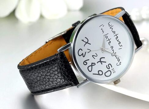 Unisex Female Women Ladies Girls Whatever, I'm Late Anyway Love Gift Leather Strap Watches Quartz Wrist Watch in Kuwait