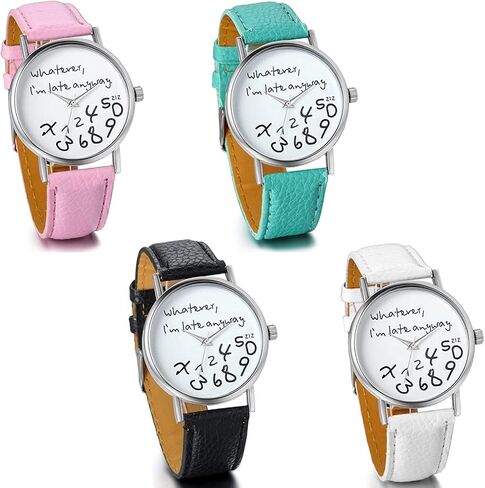 Unisex Female Women Ladies Girls Whatever, I'm Late Anyway Love Gift Leather Strap Watches Quartz Wrist Watch in Kuwait