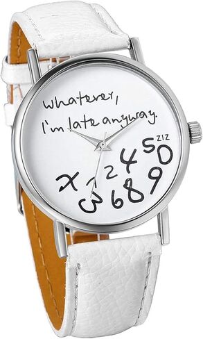 Unisex Female Women Ladies Girls Whatever, I'm Late Anyway Love Gift Leather Strap Watches Quartz Wrist Watch in Kuwait