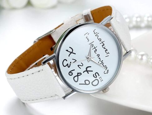 Unisex Female Women Ladies Girls Whatever, I'm Late Anyway Love Gift Leather Strap Watches Quartz Wrist Watch in Kuwait