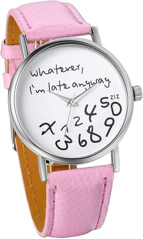 Unisex Female Women Ladies Girls Whatever, I'm Late Anyway Love Gift Leather Strap Watches Quartz Wrist Watch in Kuwait