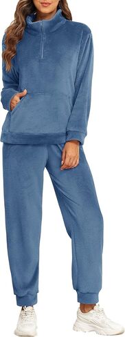 Women's Fleece Pajama Set Cozy Fuzzy Loungewear Warm Fluffy Pj Pullover Pants 2 Piece Plush Winter Sleepwear in Saudi Arabia