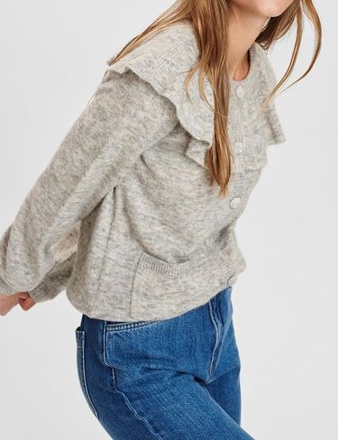 Women Ruffle Collar Button Down Cardigan Sweater Open Front Long Sleeve Knit Sweater Pullovers Top with Pockets in Saudi Arabia