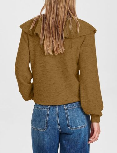 Women Ruffle Collar Button Down Cardigan Sweater Open Front Long Sleeve Knit Sweater Pullovers Top with Pockets in Saudi Arabia