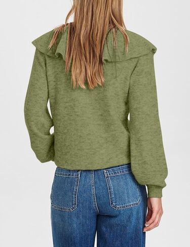 Women Ruffle Collar Button Down Cardigan Sweater Open Front Long Sleeve Knit Sweater Pullovers Top with Pockets in Saudi Arabia