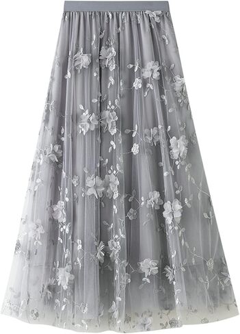 Women's Tulle Skirt Elastic Waist 3D Floral Print Tulle Skirts for Women in Saudi Arabia