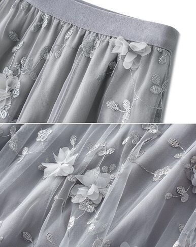 Women's Tulle Skirt Elastic Waist 3D Floral Print Tulle Skirts for Women in Saudi Arabia