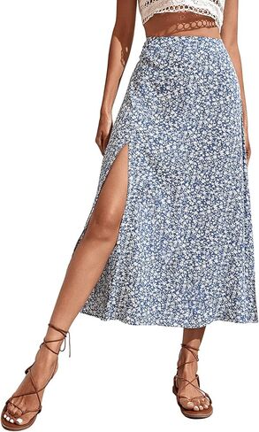 SweatyRocks Women's Ditsy Floral Print High Waist A Line Midi Skirts in Saudi Arabia