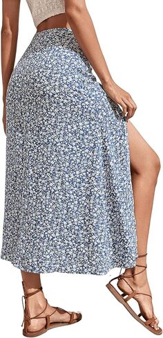 SweatyRocks Women's Ditsy Floral Print High Waist A Line Midi Skirts in Saudi Arabia