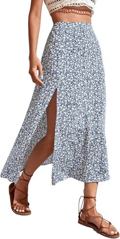 SweatyRocks Women's Ditsy Floral Print High Waist A Line Midi Skirts in Saudi Arabia