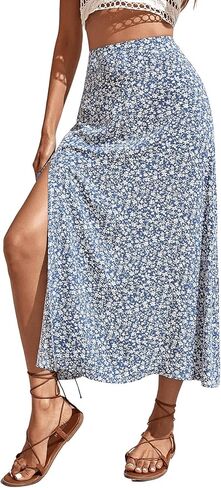 SweatyRocks Women's Ditsy Floral Print High Waist A Line Midi Skirts in Saudi Arabia