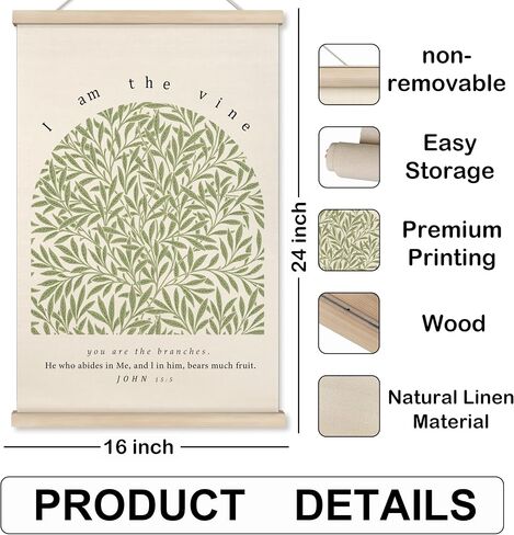 HRQKO John 15: 5 Christian Wall Art Poster Hanger Frame, Scripture I Am the Vine Wall Decor Posters with Wooden Frames, Sage Green Bible Verse Wall Hanging Decor for Women Men Room Office, 12x16 Inch in Kuwait