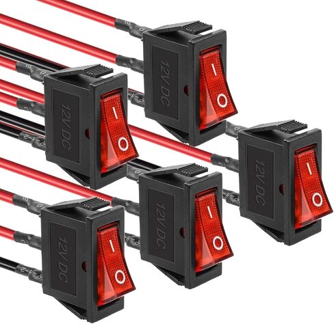 QTEATAK KCD3 SPST On/Off 3-Pin 2-Position Snap DC 12V-24V 30A Red LED Boat Rocker Toggle Switch - 5Pack (Only for DC12-24V) in Saudi Arabia