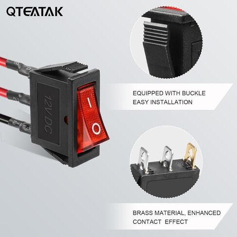 QTEATAK KCD3 SPST On/Off 3-Pin 2-Position Snap DC 12V-24V 30A Red LED Boat Rocker Toggle Switch - 5Pack (Only for DC12-24V) in Saudi Arabia