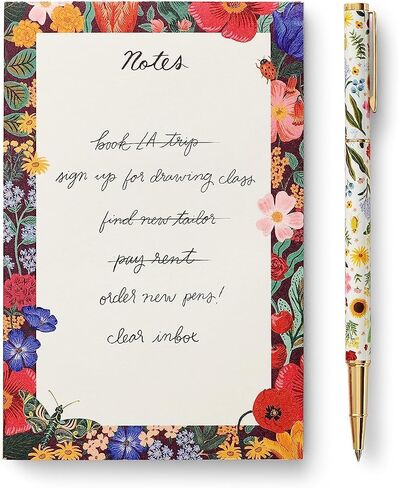 RIFLE PAPER CO. Hydrangea Writing Pen, 5.375" L, 0.5 mm Rollerball Tip, Stainless Steel Body with Brass Accents, Office and School Supplies for Stationery, Notes, and Art in Kuwait