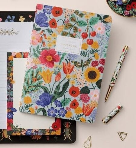 RIFLE PAPER CO. Hydrangea Writing Pen, 5.375" L, 0.5 mm Rollerball Tip, Stainless Steel Body with Brass Accents, Office and School Supplies for Stationery, Notes, and Art in Kuwait
