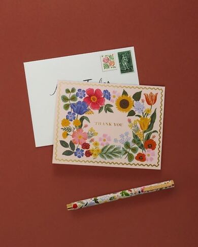 RIFLE PAPER CO. Hydrangea Writing Pen, 5.375" L, 0.5 mm Rollerball Tip, Stainless Steel Body with Brass Accents, Office and School Supplies for Stationery, Notes, and Art in Kuwait