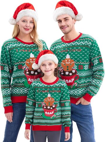 سترة Giggling Getup Ugly Christmas للأطفال، سترة عيد الميلاد المضحكة للأطفال، سترة قبيحة لرجل عيد الميلاد - مقاس كبير (10-12 سنة) أخضر in Kuwait