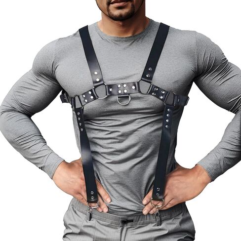 Mumbobyswim Men Body Chest Belt for Men Adjustable Leather Belts with Buckles Rave Costume Sexy Punk Chest Belt One Size in Saudi Arabia