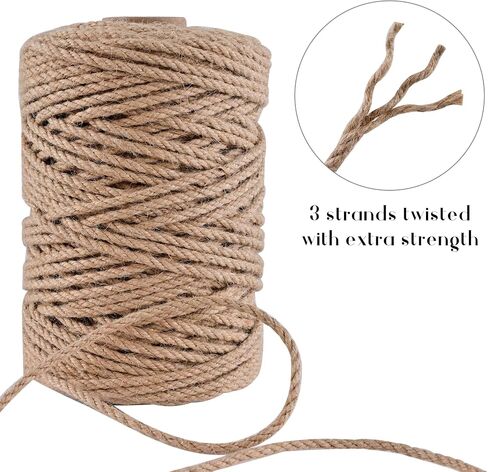Natural Jute Twine 328ft 3mm,3Ply Twisted Thick Twine Rope Strong Jute String Roll for Crafts Gift Wrapping Gardening Home Decor Bundling Cat Scratching Post in Saudi Arabia