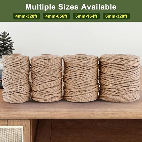 Natural Jute Twine 328ft 3mm,3Ply Twisted Thick Twine Rope Strong Jute String Roll for Crafts Gift Wrapping Gardening Home Decor Bundling Cat Scratching Post in Saudi Arabia