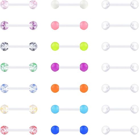 VCMART 14G Plastic Tongue Rings Plastic Nipple Rings for Surgery Clear Tongue Ring Nipple Piercings Glow in Dark Flexible Acrylic Straight Barbell Piercing Retainer for Work Sports 12/14/16/18MM in Saudi Arabia