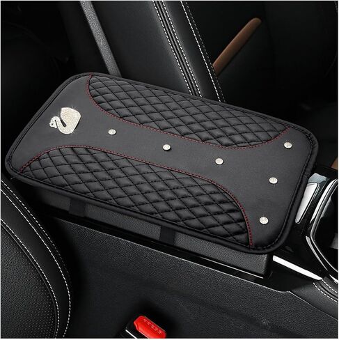 غطاء وسادة لوحدة التحكم المركزية للسيارة من Bling، مقاس 12.6 بوصة × 7.5 بوصة، واقي صندوق مسند الذراع من حجر الراين المتلألئ، حصيرة صندوق تخزين مسند ذراع السيارة من الجلد المقاوم للماء، ملحقات السيارة (بيج) in Kuwait