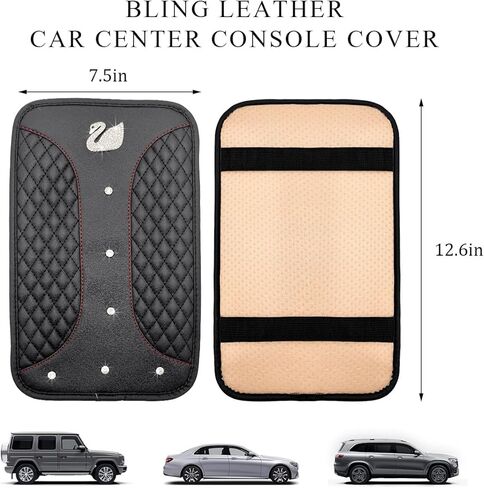 غطاء وسادة لوحدة التحكم المركزية للسيارة من Bling، مقاس 12.6 بوصة × 7.5 بوصة، واقي صندوق مسند الذراع من حجر الراين المتلألئ، حصيرة صندوق تخزين مسند ذراع السيارة من الجلد المقاوم للماء، ملحقات السيارة (بيج) in Kuwait