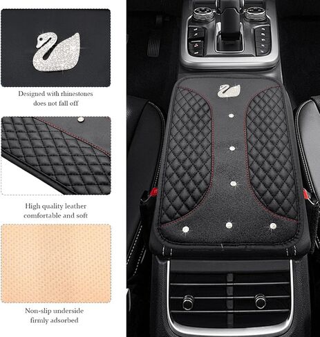 غطاء وسادة لوحدة التحكم المركزية للسيارة من Bling، مقاس 12.6 بوصة × 7.5 بوصة، واقي صندوق مسند الذراع من حجر الراين المتلألئ، حصيرة صندوق تخزين مسند ذراع السيارة من الجلد المقاوم للماء، ملحقات السيارة (بيج) in Kuwait