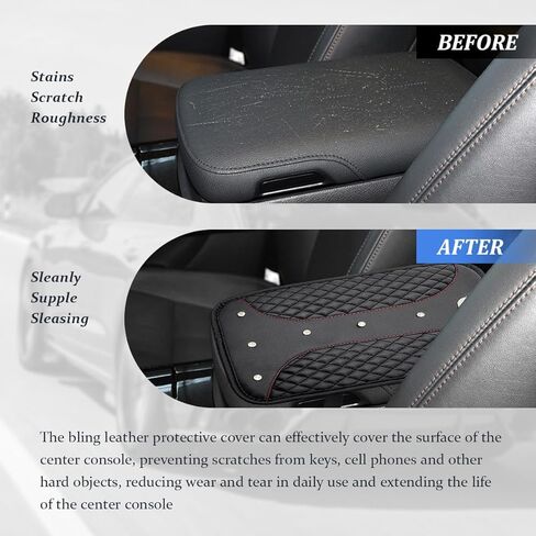 غطاء وسادة لوحدة التحكم المركزية للسيارة من Bling، مقاس 12.6 بوصة × 7.5 بوصة، واقي صندوق مسند الذراع من حجر الراين المتلألئ، حصيرة صندوق تخزين مسند ذراع السيارة من الجلد المقاوم للماء، ملحقات السيارة (بيج) in Kuwait