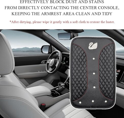 غطاء وسادة لوحدة التحكم المركزية للسيارة من Bling، مقاس 12.6 بوصة × 7.5 بوصة، واقي صندوق مسند الذراع من حجر الراين المتلألئ، حصيرة صندوق تخزين مسند ذراع السيارة من الجلد المقاوم للماء، ملحقات السيارة (بيج) in Kuwait
