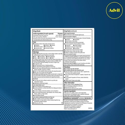 أدفيل ليكوي جيلز مسكن الألم ومخفض الحمى، دواء الألم للبالغين مع إيبوبروفين 200 ملغ لتخفيف الألم - 200 كبسولة مملوءة بالسائل in Kuwait