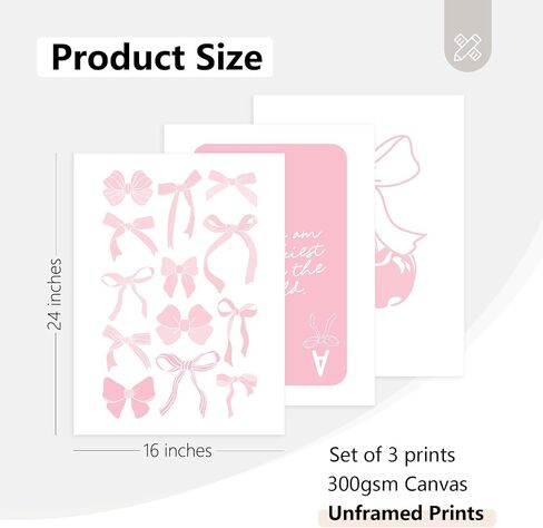 Coquette Wall Decor Pink Bow Wall Art Girl Room Canvas Posters Preppy Aesthetic Wall Decor Pictures Trendy Pink Wall Art Coquette Cherry Print for Girly Room Bedroom 16x24 Inch Unframed Set of 3 in Saudi Arabia