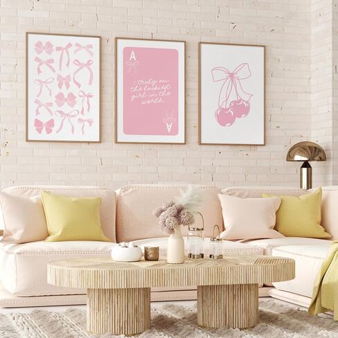 Coquette Wall Decor Pink Bow Wall Art Girl Room Canvas Posters Preppy Aesthetic Wall Decor Pictures Trendy Pink Wall Art Coquette Cherry Print for Girly Room Bedroom 16x24 Inch Unframed Set of 3 in Saudi Arabia
