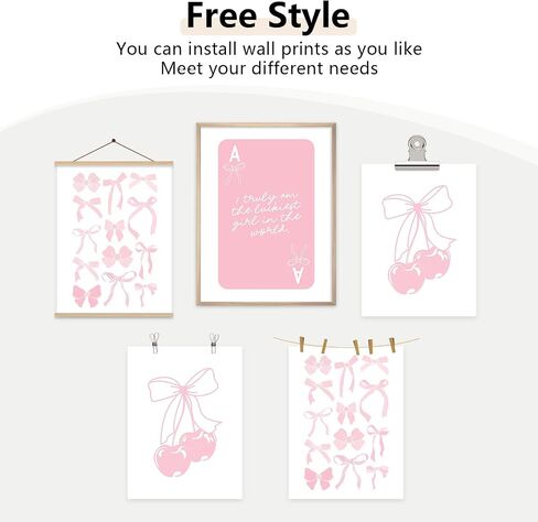 Coquette Wall Decor Pink Bow Wall Art Girl Room Canvas Posters Preppy Aesthetic Wall Decor Pictures Trendy Pink Wall Art Coquette Cherry Print for Girly Room Bedroom 16x24 Inch Unframed Set of 3 in Saudi Arabia