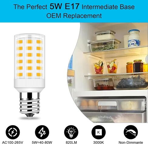 ZHENMING Upgraded 5304517886 kei d28a kel2811 Freezer Light Bulb E17 4W Refrigerator Light Bulb Replace, Daylight 5.5W Appliance Lamp Range Hood 40W-60W Equivalent, AC100-265V Non-Dimmable, Pack of 2 in Saudi Arabia