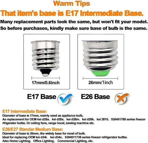 ZHENMING Upgraded 5304517886 kei d28a kel2811 Freezer Light Bulb E17 4W Refrigerator Light Bulb Replace, Daylight 5.5W Appliance Lamp Range Hood 40W-60W Equivalent, AC100-265V Non-Dimmable, Pack of 2 in Saudi Arabia