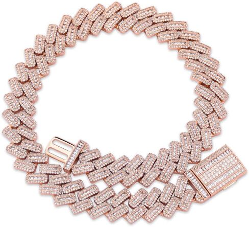 JINAO 20MM 6 Times 14k Gold Plated Cuban Link Chain Full Iced Out Bling Round Baguette Cut Cubic Zirconia with Prong Setting Simulated Diamond Chain Choker Necklace for Men Women in Saudi Arabia
