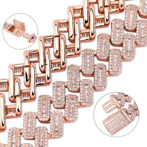 JINAO 20MM 6 Times 14k Gold Plated Cuban Link Chain Full Iced Out Bling Round Baguette Cut Cubic Zirconia with Prong Setting Simulated Diamond Chain Choker Necklace for Men Women in Saudi Arabia