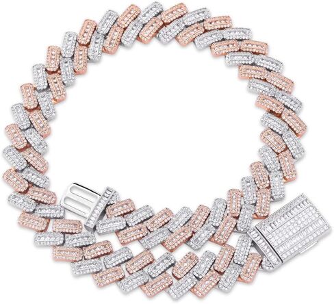 JINAO 20MM 6 Times 14k Gold Plated Cuban Link Chain Full Iced Out Bling Round Baguette Cut Cubic Zirconia with Prong Setting Simulated Diamond Chain Choker Necklace for Men Women in Saudi Arabia