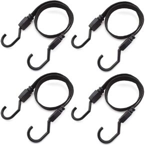 SDTC Tech 4-Pack 24 Inch Flat Bungee Cords with Hooks Premium Latex Bungie Straps Elastic Ropes for Luggage, Moving, Trunk, RV, Camping, Hand Carts