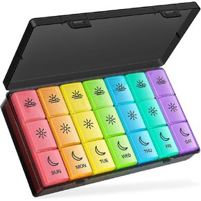 BUG HULL Pill Organizer 3 Times a Day, Large Weekly Pill Box Morning Noon Evening, 7 Day Medicine Organizer, Pill Case Med Case for Vitamin, Cod-Liver Oil, Supplements