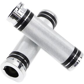 Pair Handlebar Grips for Harley Dyna Softail Touring 1996-2007 CNC Motorcycle Knurled Hand Grips Handle Bar (Chrome)