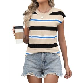 LUYAA Womens Cap Sleeve Sweater Vest Sleeveless Sweater Summer Tops Knit Vest Tank Tops Trendy T Shirt
