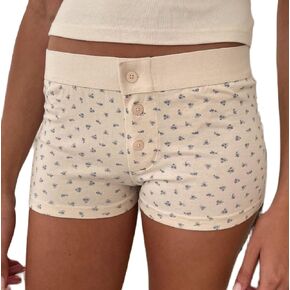 NUFIWI Women Lounge Shorts Button Floral Print Y2k Low Rise Sexy Micro Shorts Slim Fit Pajama Bottoms Cute Sleep Shorts